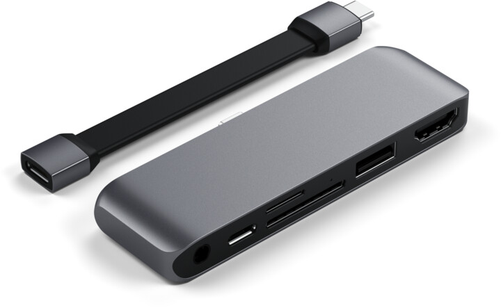 Satechi USB-C Mobile Pro HUB SD, USB-C PD, 4K HDMI, USB 3.0, MicroSD, 3.5mm audio, šedá_186976447
