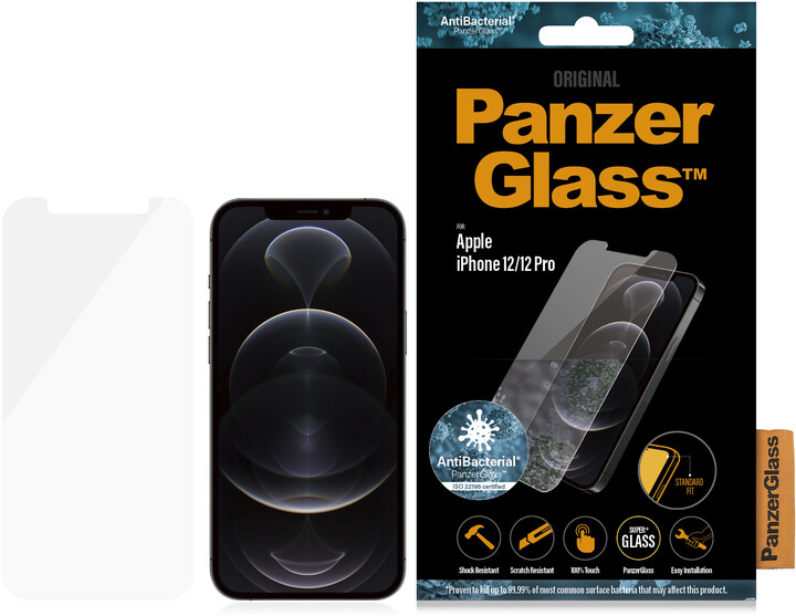 PanzerGlass ochranné sklo Standard pro Apple iPhone 12/ 12 Pro 6.1", antibakteriální, 0.4mm, čirá