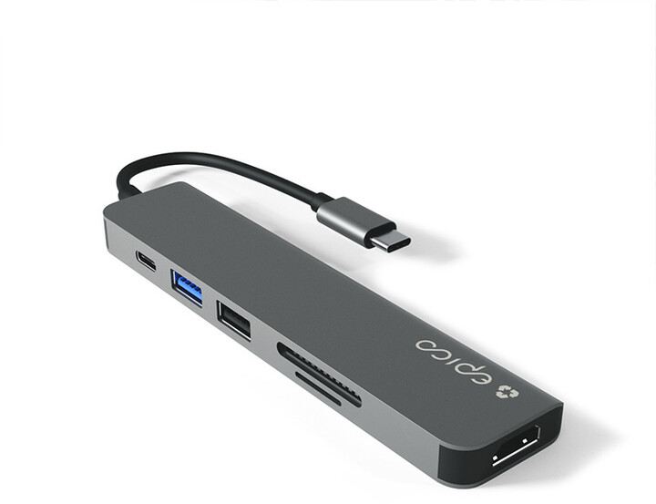 EPICO Resolve hliníkový HUB 6v1, 2x USB-A, USB-C, HDMI 8K, microSD/SD, šedá_1668408712