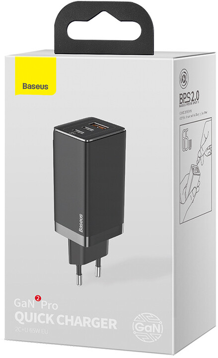 Baseus síťová nabíječka GaN2 Pro, 2xUSB-C, USB-A, QC, Fast Charging, 60W, černá + USB-C kabel,_11441817