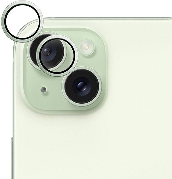 EPICO hliníkové tvrzené sklo na čočky fotoaparátu pro Apple iPhone 15 / 15 Plus, zelená_178058804