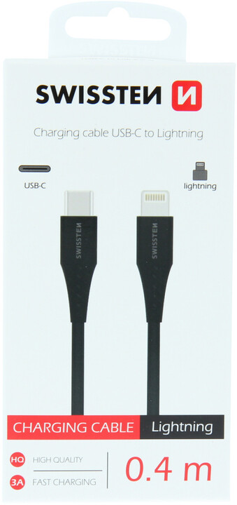 SWISSTEN nabíjecí kabel USB-C - Lightning, M/M, 0.4m, černá_198262364