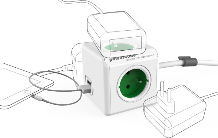 PowerCube EXTENDED USB prodlužovací přívod 1,5m - 4 zásuvka, zelená_158593042