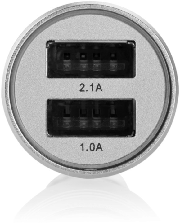 GoGEN autonabíječka, kovový bezpečnostní hrot, 2x USB, stříbrná_1618528069