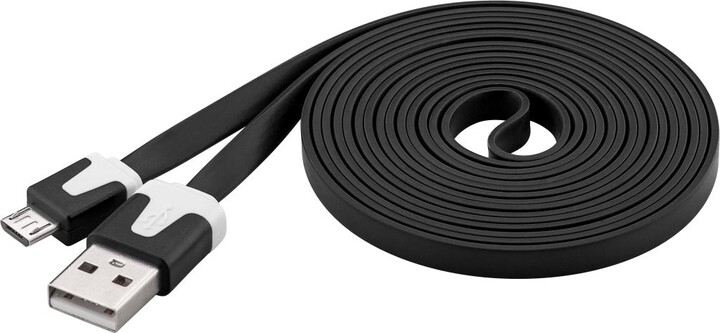 PremiumCord kabel micro USB 2.0, A-B 2m, plochý PVC kabel, černá_1310510502