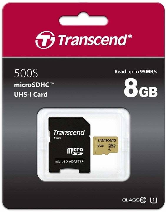 Transcend Micro SDHC 500S 8GB 95MB/s UHS-I U1 + SD adaptér_1437707777