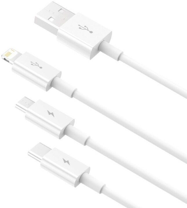 BASEUS kabel Superior 3v1, USB-A - USB-C/micro USB/Lightning, nabíjecí, 1.5m, bílá_1342180355