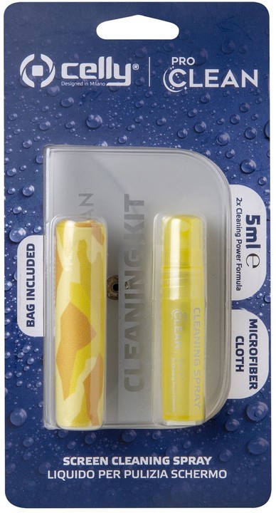 CELLY kapesní čisticí set na displeje s pouzdrem Clean Kit Pochette 5 ml, žlutá_2089877646