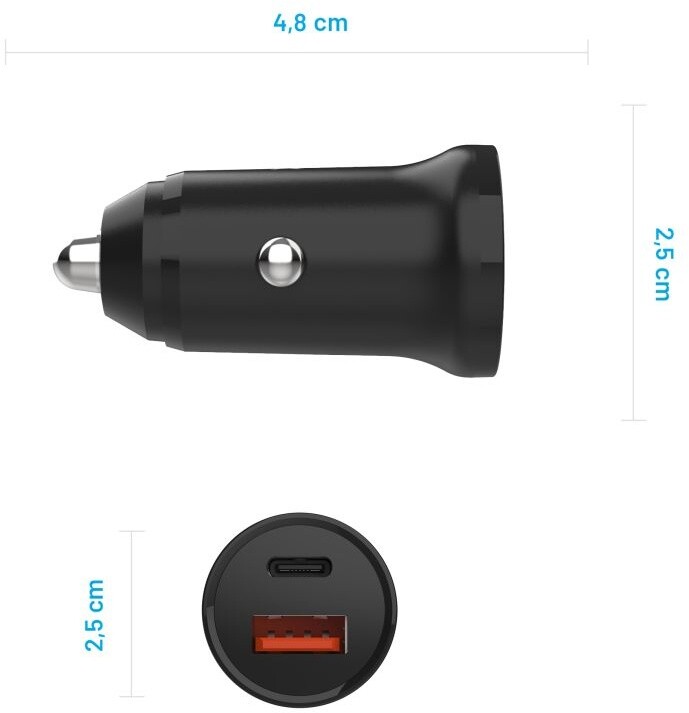 FIXED autonabíječka, USB-C, USB-A, PD, 20W, černá_1959610467