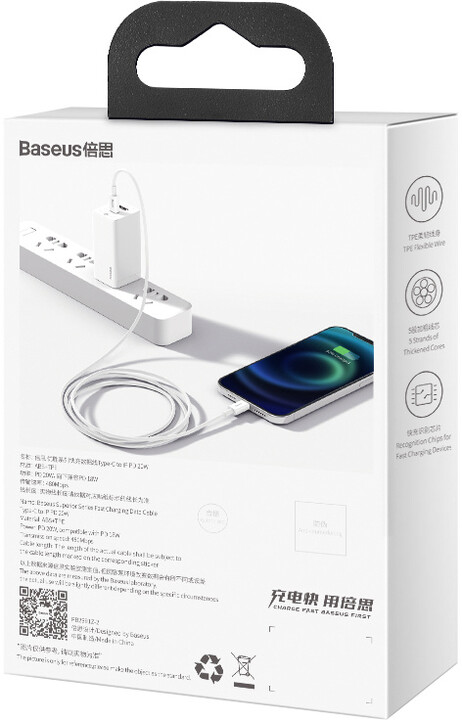 BASEUS kabel Superior Series USB-C - Lightning, rychlonabíjecí, 20W, 2m, bílá_841594558