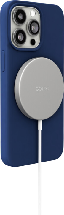EPICO bezdrátová hliníková nabíječka s podporou uchycení MagSafe, stříbrná
