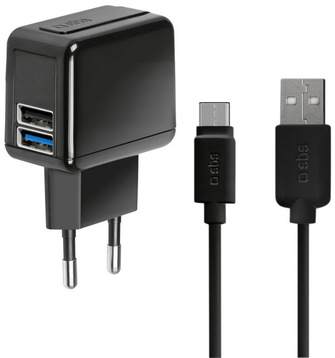 SBS Cestovní nabíjecí sada Quick Charge USB/USB-C, 2x USB, 2100 mA, černá_2092622321