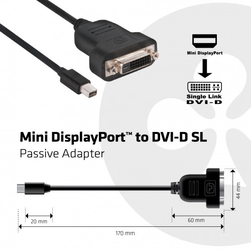 Club3D Mini DisplayPort 1.1 na DVI-D, single link, pasivní adaptér, 17cm_1369890851