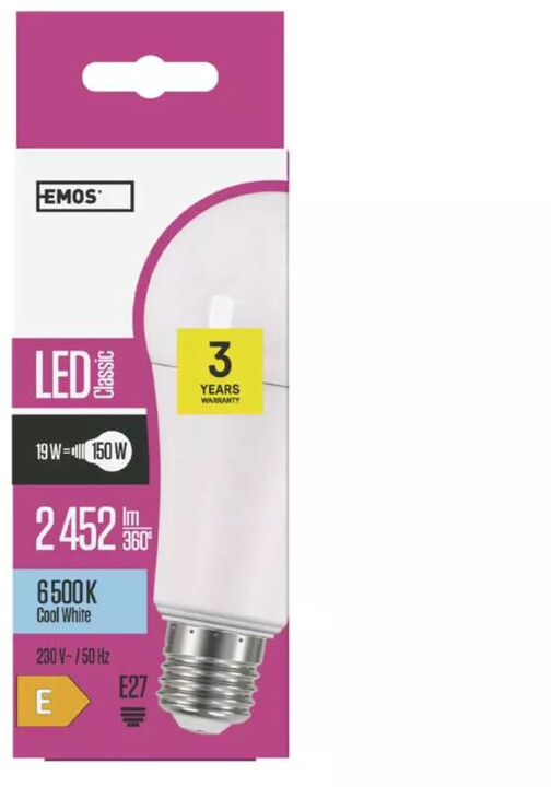 Emos LED žárovka Classic A67 19W, 2452lm, E27, studená bílá_376728160