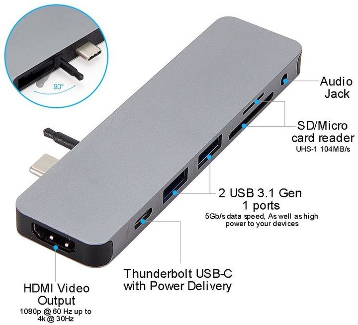 HYPER solo USB-C Hub pro MacBook &amp; ostatní USB-C zařízení, šedá_1986330120
