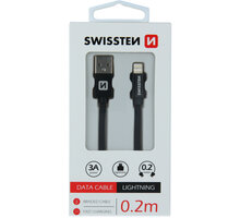 SWISSTEN datový kabel USB - Lightning, M/M, 3A, opletený, 0.2m, černá 71523101