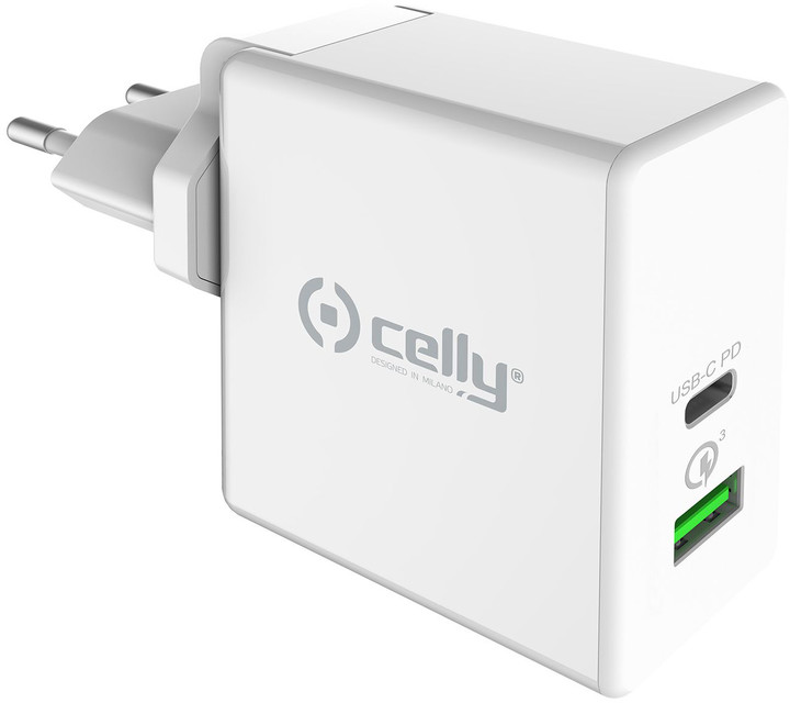 CELLY nabíječka PRO POWER s USB-C (PD) a USB portem, Qualcomm Quick Charge 3.0, bílá_1820689440