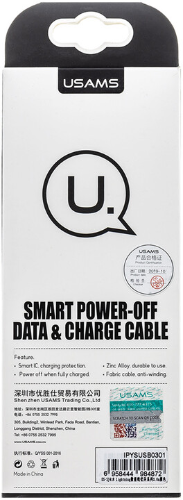 USAMS SJ418 Smart power off datový kabel Lightning, černá (EU Blister)_2080048697