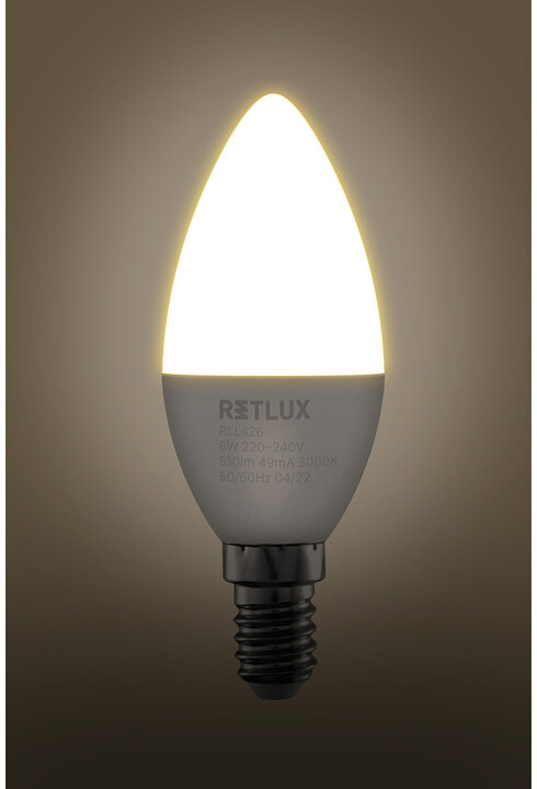 Retlux žárovka RLL 426, LED C37, E14, 6W, teplá bílá_1169318040