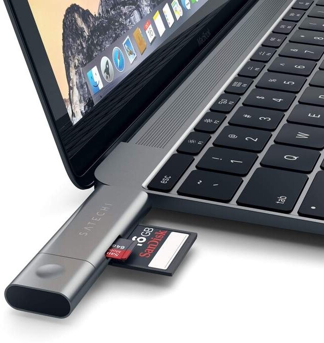 Satechi Aluminum Type-C USB 30, Micro/SD Card Reader, šedá_1283390786