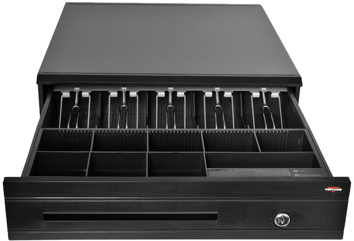 Virtuos pokladní zásuvka C425C, s kabelem, kovové držáky, 9-24V, černá_1163586005