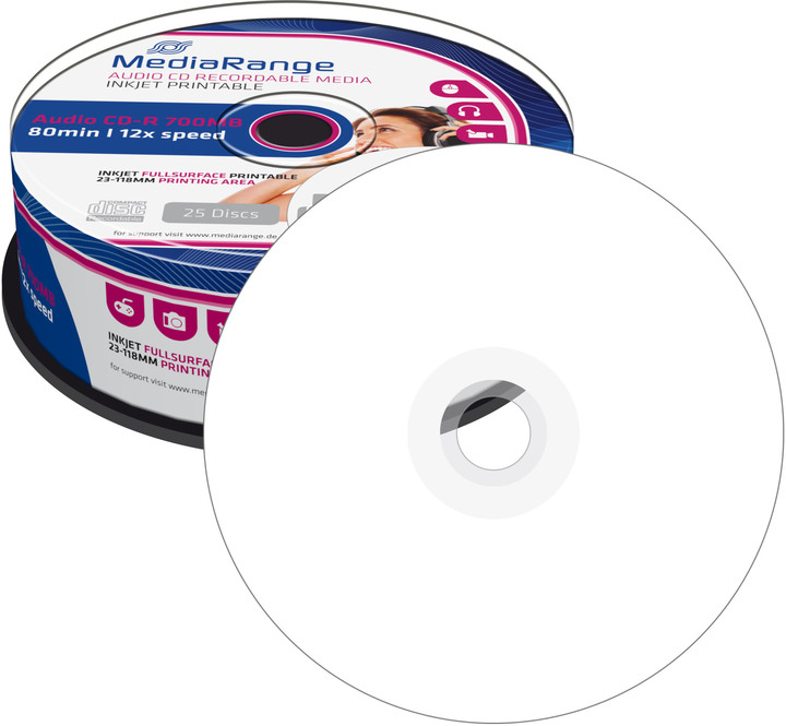 MediaRange CDR AUDIO 12x 700MB Printable, Spindle, 25ks_1314026800