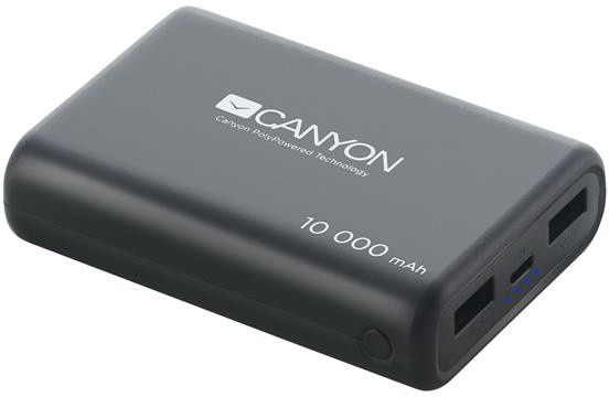 Canyon powerbanka 10000 mAh, Smart IC, 3in1 USB kabel 0.3m, černá_257596042