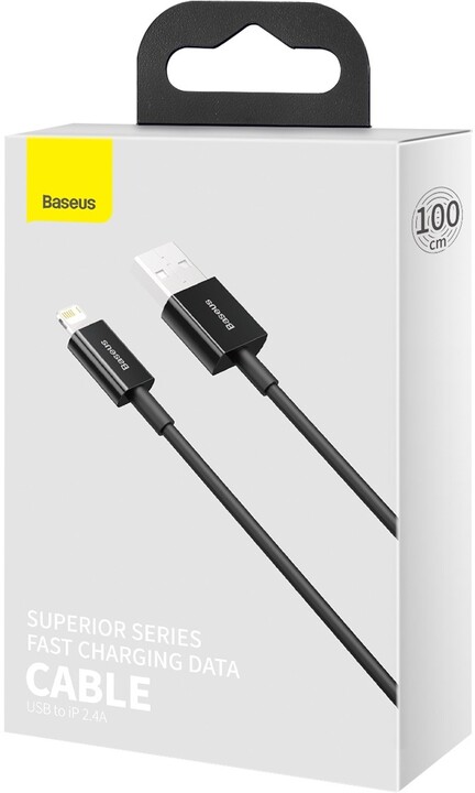 BASEUS kabel Superior Series USB-A - Lightning, rychlonabíjecí, 2.4A, 1m, černá_778596345