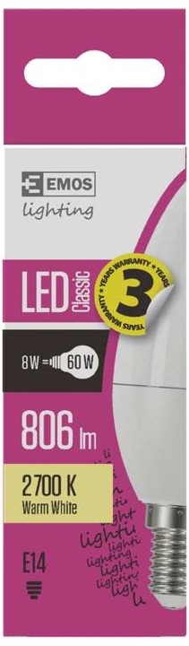 Emos LED žárovka Classic Candle 8W E14 teplá bílá_1609685511