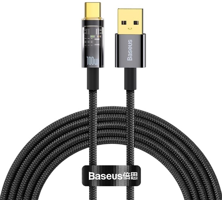 Baseus datový kabel Explorer Series s inteligentním vypnutím USB-A - USB-C, 100W, 2m, černá_213186778