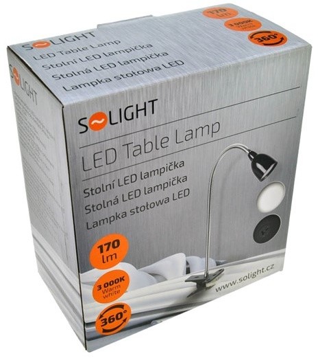 Solight LED stolní lampička, 2.5W, 3000K, clip, černá_1626171098