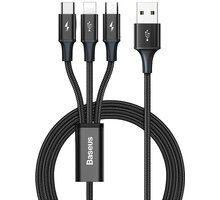 Baseus kabel Rapid Series 3v1 USB-A - USB-C/Lightning/microUSB, 1.2m, černá_1852619698