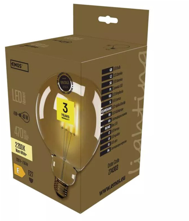 Emos LED žárovka Vintage G125, 4W, E27, teplá bílá+_717931409