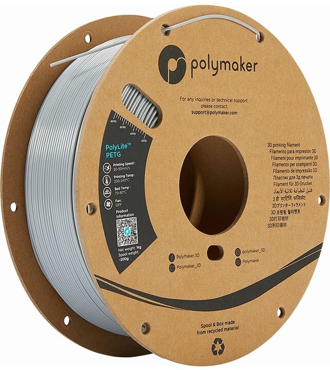 Polymaker tisková struna (filament), PolyLite PETG, 1,75mm, 1kg, šedá_1167780413