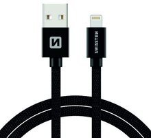 SWISSTEN textilní datový kabel USB A/M Lightning, 3m, černý 71527600