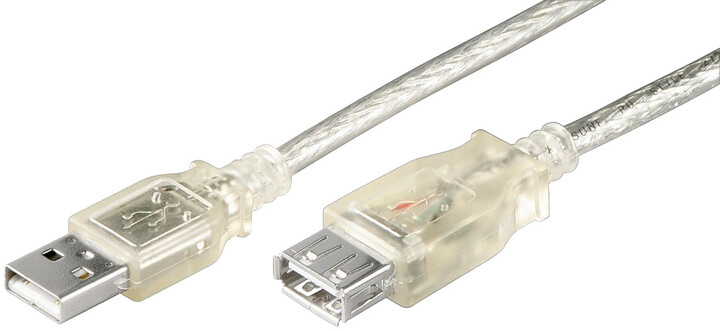 PremiumCord USB 2.0 kabel prodlužovací, A-A, 5m transparentní izolace_545095672