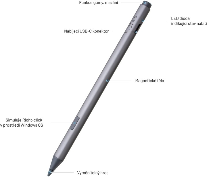 FIXED dotykové pero pro Microsoft Surface Graphite s rozpoznání přítlaku a magnety, šedá_1247847526