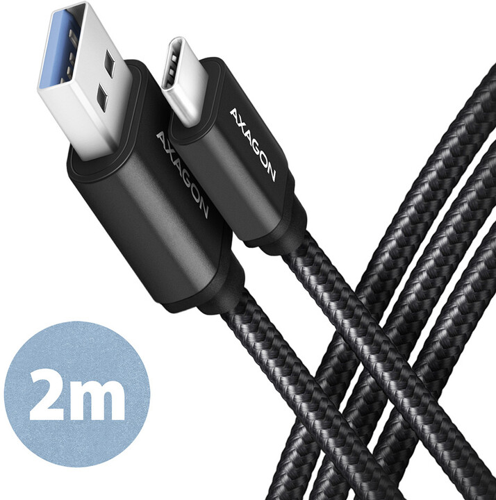 AXAGON kabel USB-A - USB-C SPEED USB3.2 Gen 1, 3A, opletený, 2m, černá_1388361271