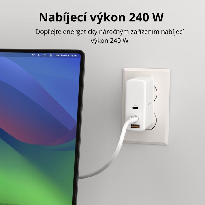 Hyper® nabíjecí kabel Silicone USB-C, 240W, 2m, bílá_1217134978