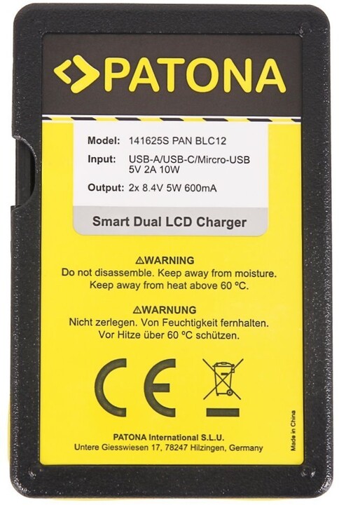 Patona nabíječka Dual Panasonic DMW-BLC12 E s LCD, USB_1809052051
