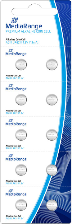 MediaRange Premium alkalické baterie Coin Cells, AG1, LR621, 1.5V, 10ks_1881037871