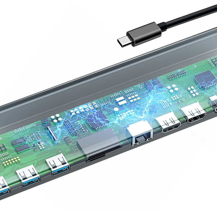 Baseus dokovací stanice USB-C, USB-C PD, 3xUSB 3.0, 2xHDMI, VGA, RJ45, 3,5mm Jack, čtečka karet,_936641239