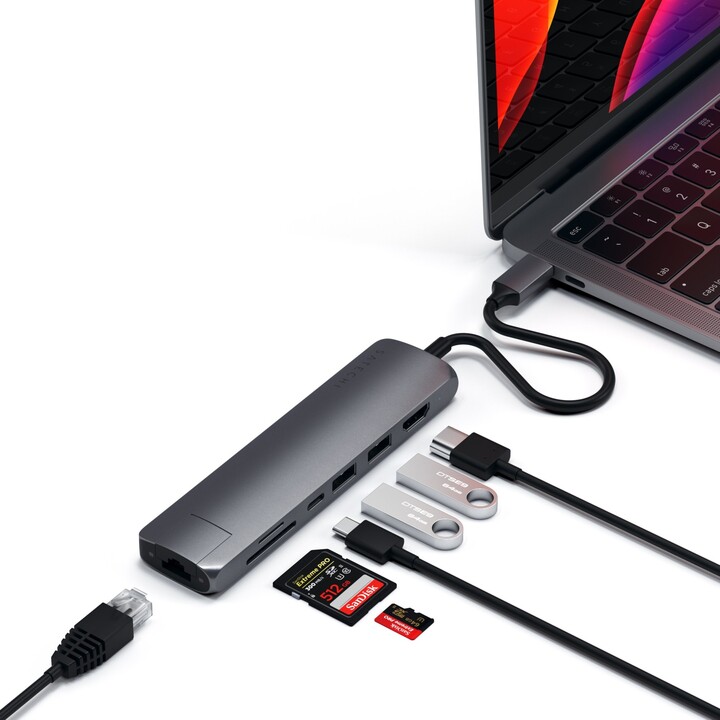 Satechi USB-C Multiport - 1xHDMI 4K,2x USB-A,1x SD,1x Ethernet, šedá_1633387086