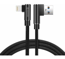 SWISSTEN datový kabel Arcade USB-A - Lightning, M/M, 3A, zahnutý konektor 90°, opletený, 1.2m, černá