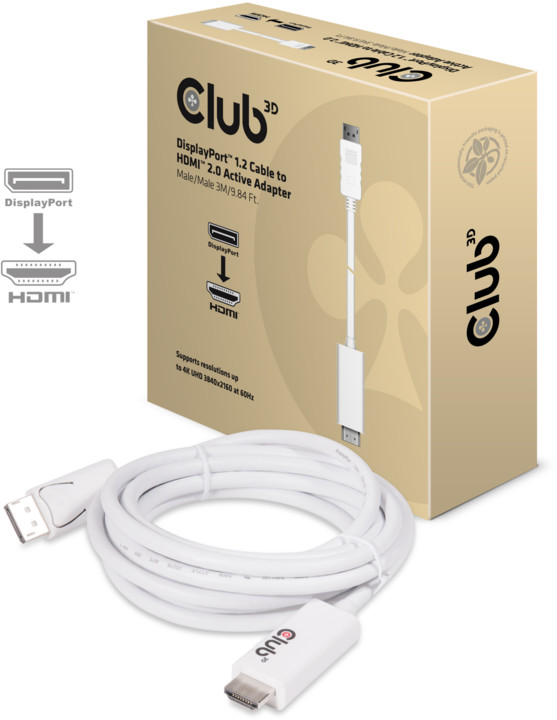 Club3D DisplayPort 1.2 na HDMI 2.0, podpora 4K/60Hz, aktivní, 3m