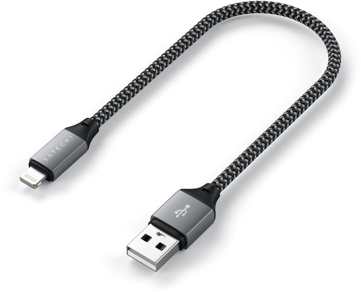 Satechi kabel USB-A - lightning, opletený, 25cm, šedá_9108231