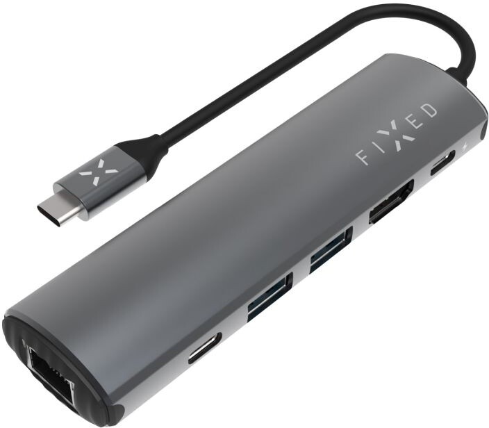 FIXED USB-C hliníkový 6-portový HUB Pro, šedá_327634835