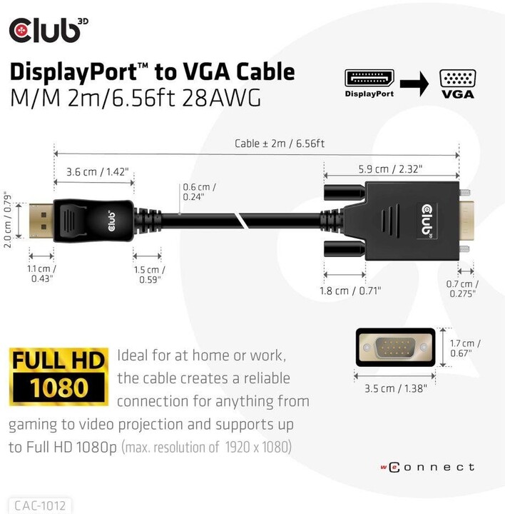 Club3D kabel DisplayPort na VGA, M/M, 2m_869534232