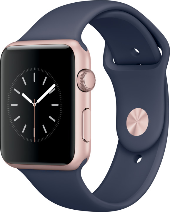 Apple Watch 42mm Rose Gold Aluminium Case with Midnight Blue Sport Band_561063974