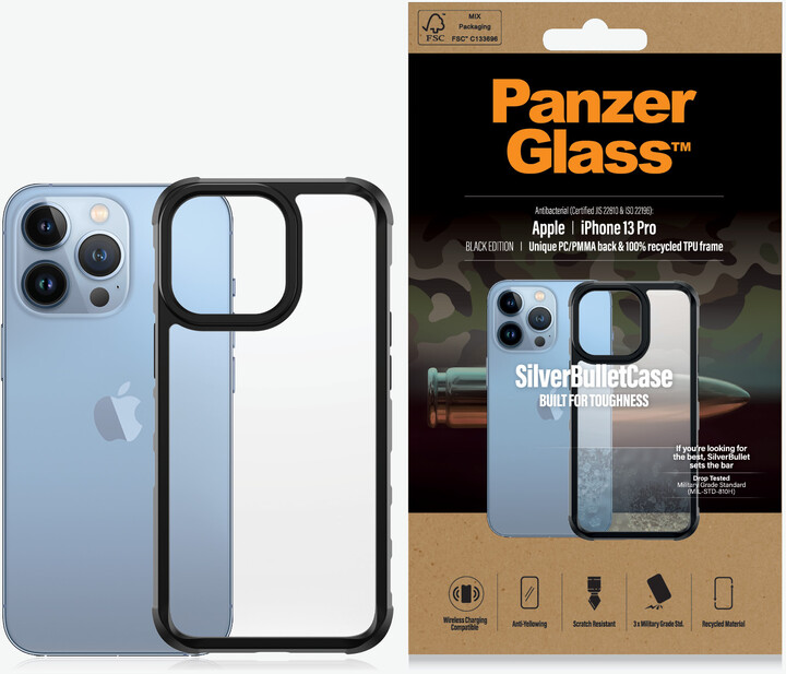 PanzerGlass ochranný kryt SilverBullet ClearCase pro Apple iPhone 13 Pro, černá_462979778